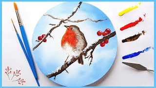 Red Robin in the Snow💖Easy Acrylic Painting for Beginners🎨Painting Tutorial/ASMR Painting