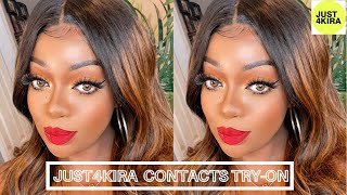 BEAUTIFUL AFFORDABLE COLORED CONTACTS | JUST4KIRA Review \u0026 Try-on | iamSimoneC