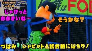 つばみ　神宮に来てくれたジャビットと試合前にぱちり！　2023/9/5 vs巨人