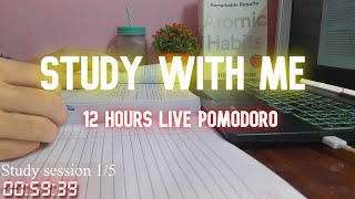 LIVE | 12-HOURS study with me 📚| HIGHSCHOOL student | Pomodoro⏰| rain sounds🌧️an