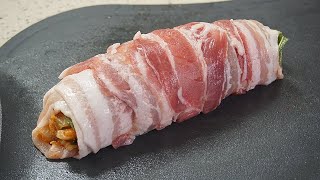 대패삼겹살을 돌돌 말아 김밥처럼/치즈김치말이 삼겹살/삼겹살김밥/Cheese Bacon Kimchi Roll/Korean Street Food