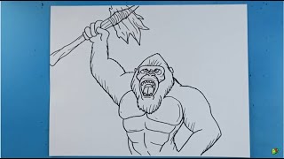 How to Draw KONG with AXE!!! | How to draw King Kong | Kong Drawings | Mady Arts