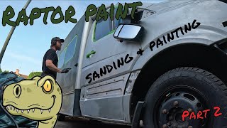 Raptor Painting My Sprinter RIOT VAN With A Roller \u0026 Brush | DIY VAN PAINT JOB SERIES PART TWO