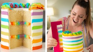 Striped BUTTERCREAM Rainbow Cake!