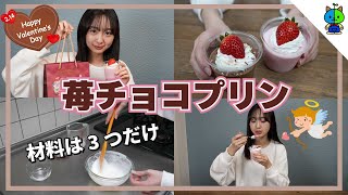 【激ウマ】火を使わず！材料3つで出来る！苺チョコプリンの作り方【バレンタイン】