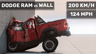 😮Dodge Ram TRX crashes to the WALL 😮 200 km/h | Realistic Crash Test