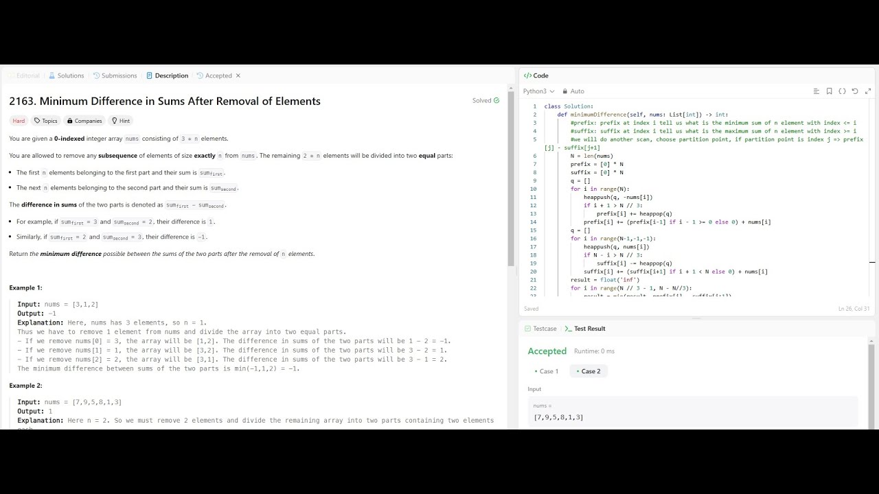 Leetcode 2163. Minimum Difference In Sums After Removal Of Elements ...