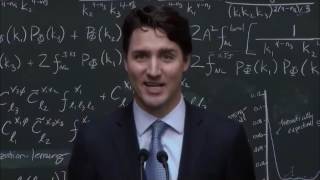 Canadian Prime Minister Justin Trudeau schools reporter on quantum computing during press conference
