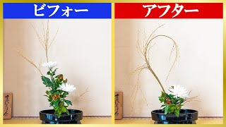 【ビフォーアフター】そこそこ上手な生け花をプロが手直ししてみたら