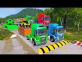 Double Flatbed Trailer Truck vs Speedbumps Train vs Cars | Tractor vs Train Beamng.Drive#017