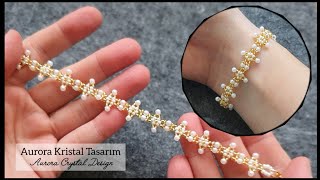 Elegant bracelet making with pearl and seed beads. Beads jewelry tutorial. Beading tutorial.