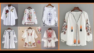 Modern Hand Embroidery White Top designs | Stylish White top designs ideas 2023 #fashionworld #top