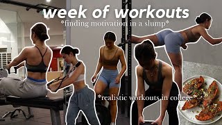 WEEK OF WORKOUTS: finding motivation, getting back on track, realistic college week, workout w/ me