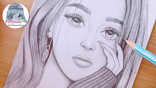 A Girl - Mood Off  || Step By Step Pencil Sketch Tutorial for beginners || How to draw a pretty girl