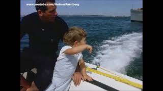 September 7, 1963 - Secret Service Agent Clint Hill sailing in a speedboat with John F. Kennedy jr.