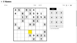 Solving NYT Hard Sudoku - No Notes | November 25, 2024