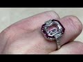 3.77ct emerald cut kunzite and ruby halo ring belfort ring hand video