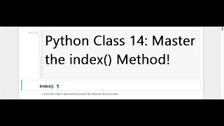 Python Class 14: Mastering the index() Method in Python with Examples