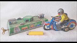 Vintage Clockwork Tin Toys Working Car Track Motorcycle