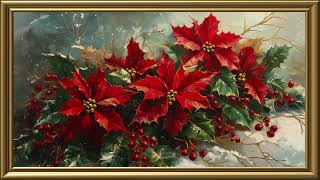 Vintage Poinssettias Christmas Arrangement Painting | Gold Frame TV Art | Art Screensaver for TV 4K