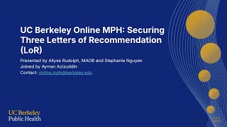 UC Berkeley Online MPH:Securing Three Letters of Recommendation