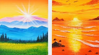 How to draw [Sunrise and sunset scene] with acrylic paint | Painting art with acrylic painting