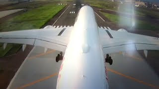 Japan Airlines A350 Crosswind Landing Tokyo Haneda TAIL CAMERA