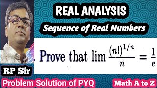 Prove that limit ( (n!)^1/n)/n=1/e