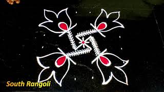 தைவெள்ளி ஸ்பெஷல் பூகோலம்| 6*6 புள்ளி கோலம் |Daily use rangoli| poo kolam| pulli vacha poo kolam