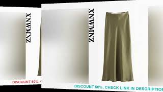 XNWMNZ Women's Fashion 2023 Flowing Satin Midi Skirt Women Vintage Elastic High Waist Flared hem Hig