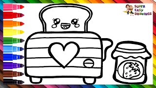 Drawing and Coloring a Toaster with Strawberry Jam 🍞💜🍓🌈 Drawings for Kids