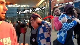 Delusional Man Punches Man In The Face And INSTANTLY Regrets It