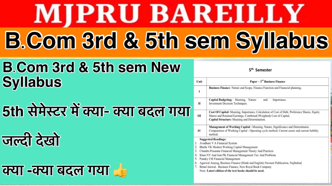 MJPRU B.Com Full Details Syllabus 3rd & 5th Sem 2023 | B.Com 5th Sem ...