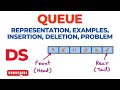Queue | Introduction | Representation | Insertion Deletion | Examples | Problem | Data Structure