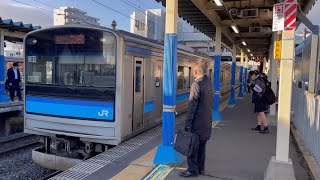 【仙石線の朝ラッシュ】中野栄駅 1番線 接近放送・発車ベル/Senseki line 205series Nakano-sakae station departure scene