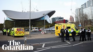 Emergency services arrive at London's Olympic Park after reports of chemical leak