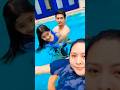 Iko Uwais and his family bathe in the swimming pool in front of his house