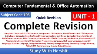 Unit - 1 Computer Fundamental And Office Automation | 1 Semister | CCSU | BCA 103 Complete Revision