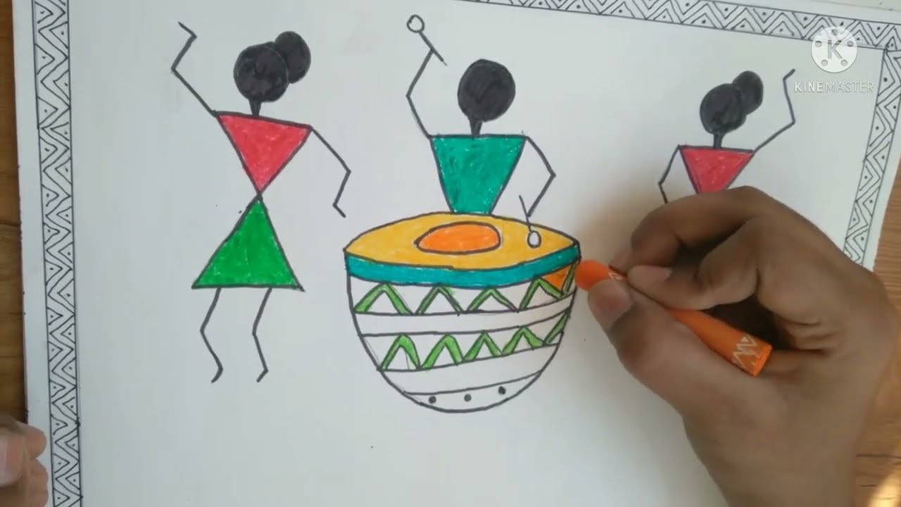 How To Draw Warli Figures Playing Drum And Dancing|Indian Folk Art|by ...