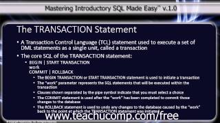 SQL Training - Structured Query Language Tutorial - The TRANSACTION Statement Lesson