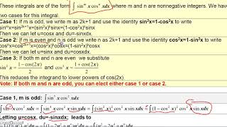 7 4A Cal2 Trig Integrals Powers of Sin and Cos  Part 1 of 2