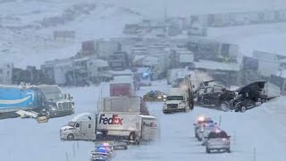 I-80 Wyoming Closure With Dozens of Trucks Stack in Laramie