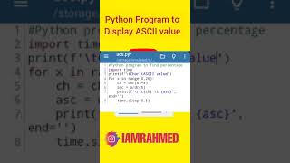 Python Program to display ASCII code of Alphabet #python #coding #programming #itzrafiq