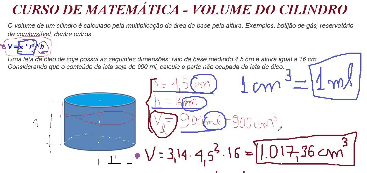 Curso De Matemática Volume Do Cilindro Área Da Base Vezes Altura ...