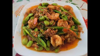 Thai Stir Fried Spicy Shrimps and Sa-tor Beans( Bitter Bean) Recipe မျောက်ငိုသီးနှင့်ပုဇွန်အစပ်ကြော်