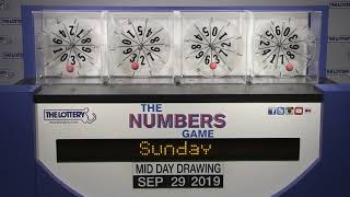 Midday Numbers Game Drawing: Sunday, September 29, 2019