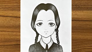 How to Draw WEDNESDAY ADDAMS  || Drawing Tutorial (step by step)
