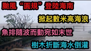 颱風“圓規”登陸海南：大風捲起浪花數米高，海水倒灌，有樹木被折斷|海上魚排隨波而動，猶如末世太嚇人#颱風#颱風圓規#颱風登陸