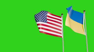 United States and Ukraine Flags Waving Animation Together on  Green Screen