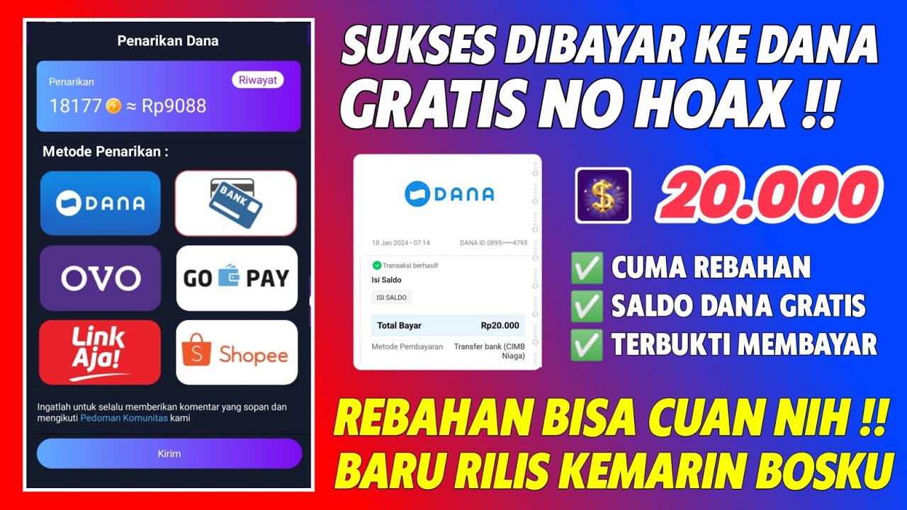 BARU MAIN DIBAYAR 20 RIBU GRATIS.! APLIKASI PENGHASIL SALDO DANA 2024 ...